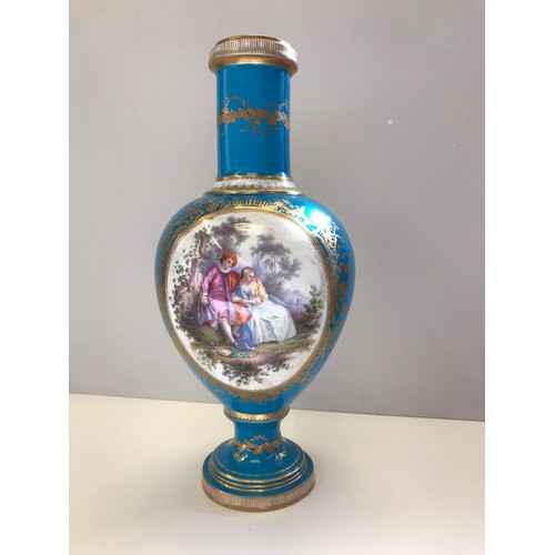 595 - A Vienna style late 19th century vase depicting a courting  scene and a allegory of the arts and sci... 