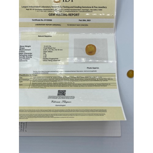 598 - 15.40ct IDT Certified Natural Yellow Sapphire