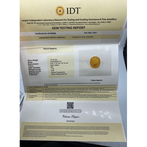 598 - 15.40ct IDT Certified Natural Yellow Sapphire