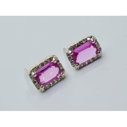 599 - Pink Sapphire & Diamond 14ct Gold Earrings, 3g.