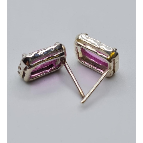 599 - Pink Sapphire & Diamond 14ct Gold Earrings, 3g.