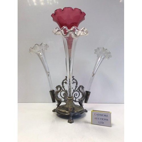 248 - Epergne with Cranberry & Clear Glass