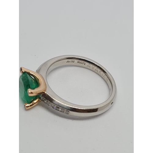 173 - Platinum Ring, Large Emerald Centre Stone with Diamond Shoulders, 7.4g, Size M