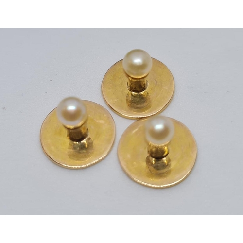 207 - A Set of 3 Collar Studs in 8ct Gold with Seed Pearls in Original Box, 3g