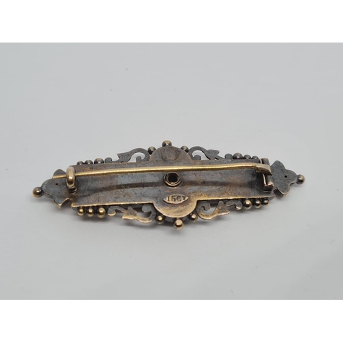 227 - Victorian Bar Brooch 15ct Gold with Sapphires and Diamonds, 4g