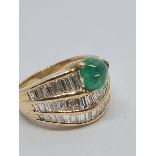 287 - 18ct Diamond Ring with Emerald Heard, 9.5g, Size N.