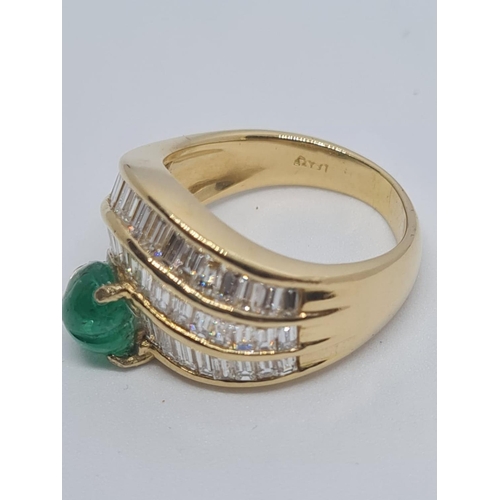 287 - 18ct Diamond Ring with Emerald Heard, 9.5g, Size N.