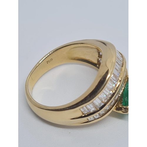 287 - 18ct Diamond Ring with Emerald Heard, 9.5g, Size N.