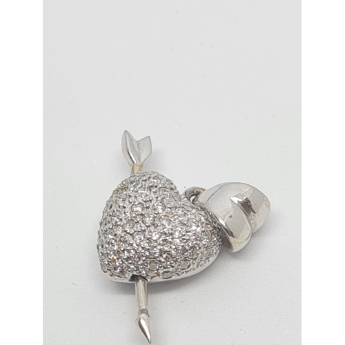 294 - Heart and Arrow Brooch in 18ct White Gold Encrusted with Diamonds, 4.8g