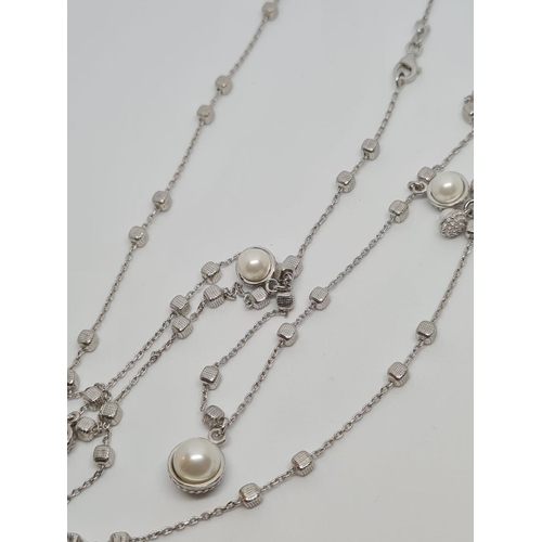 317 - Silver and Pearl Necklace, 14.4g, 72cm