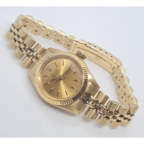 32 - Rolex Ladies 18ct Gold Wristwatch with Gold Face, Oyster Perpetual