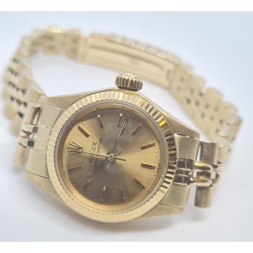 32 - Rolex Ladies 18ct Gold Wristwatch with Gold Face, Oyster Perpetual