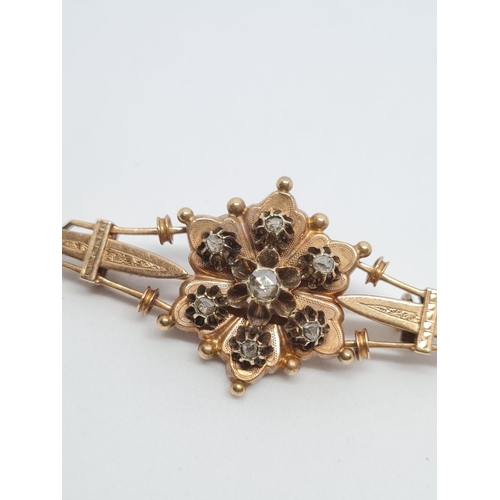 350 - 18ct Rose Gold Bar Brooch with .50ct Diamonds. 6g