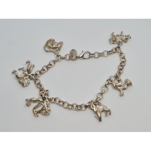 365 - Silver Charm Bracelet with 6 Charms, 13.9g, 18cm