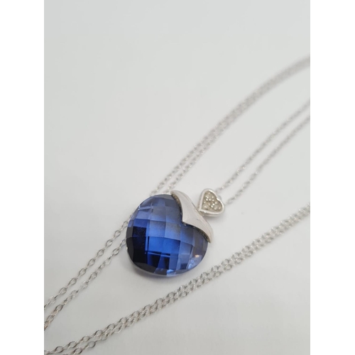 494 - 9ct Blue Stone Pendant and Chain, 42cm