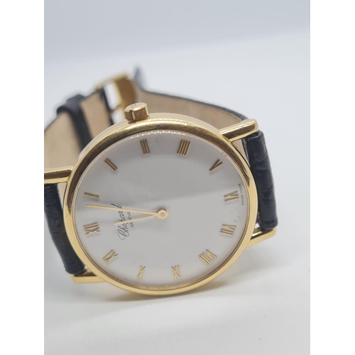 50 - Chopard 18ct Gold Gentleman's Wristwatch, White Face, Roman Numerals and Leather Strap