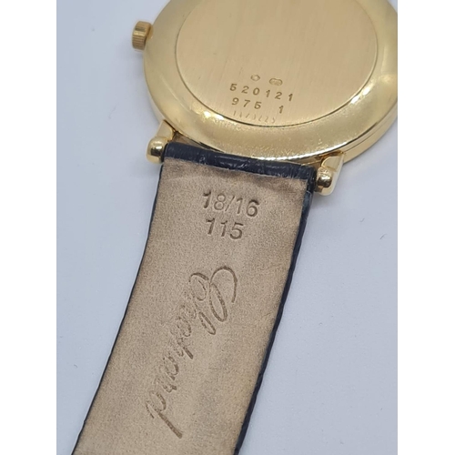 50 - Chopard 18ct Gold Gentleman's Wristwatch, White Face, Roman Numerals and Leather Strap