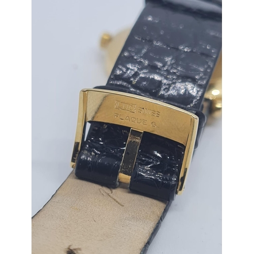 50 - Chopard 18ct Gold Gentleman's Wristwatch, White Face, Roman Numerals and Leather Strap