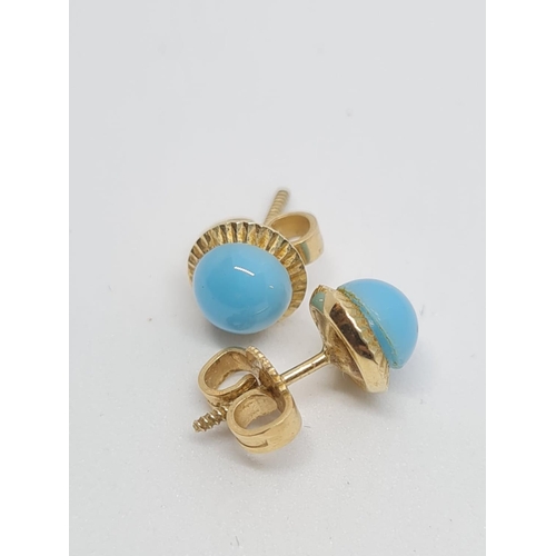 505 - 14ct Earrings, Turquoise Stones