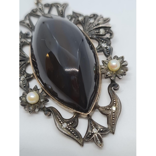 512 - Vintage Silver and Gold Quartz Diamond and Pearl Pendant, 15g