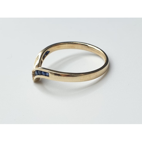 175 - 9ct yellow gold diamond and sapphire wishbone ring size M weight 1.5g