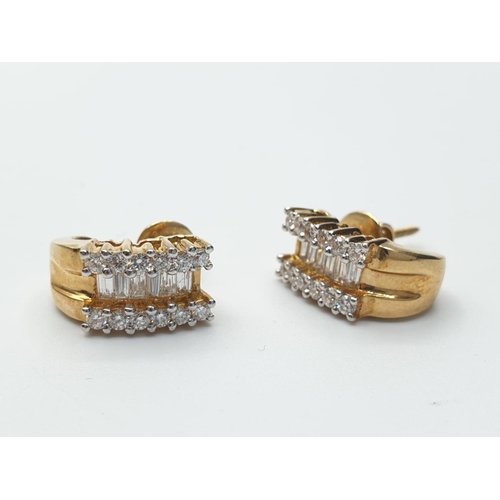 266 - 18ct yellow gold 3 row diamond hoops  earrings, weight 5g and 0.75ct approx