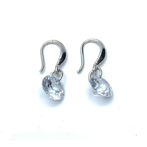 631 - Pair of silver drop earrings having faceted zirconia's in circular form. Presented in attractive box... 