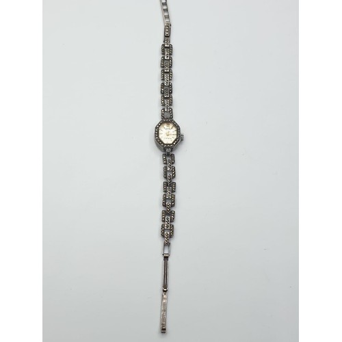 414 - Vintage ladies cocktail watch with marcasite bezel and strap F/W