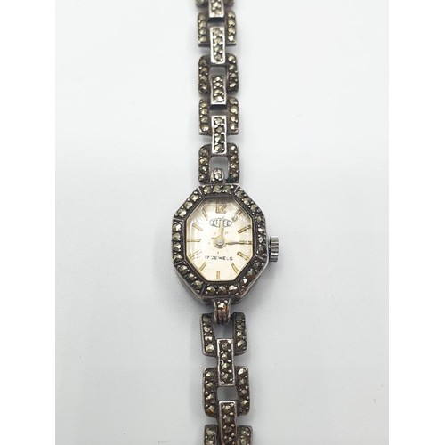 414 - Vintage ladies cocktail watch with marcasite bezel and strap F/W