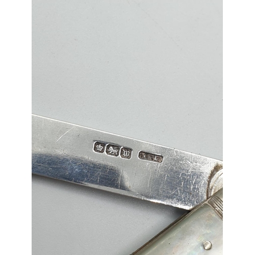 603 - Vintage silver bladed fruit knife. Having clear hallmark for Henry Williamson Sheffield 1914. Mother... 