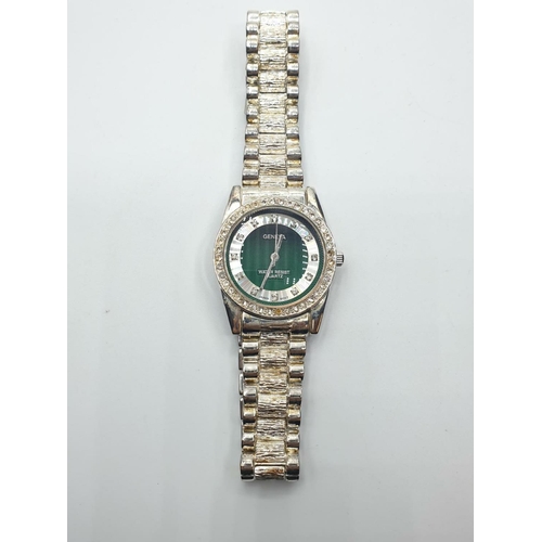 609 - Geneva Gents wristwatch green face zirconia model. Perfect working order. Quartz movement. Zirconia ... 