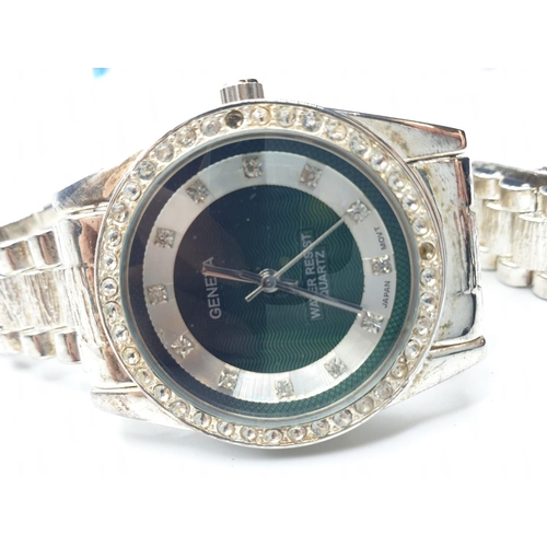 609 - Geneva Gents wristwatch green face zirconia model. Perfect working order. Quartz movement. Zirconia ... 