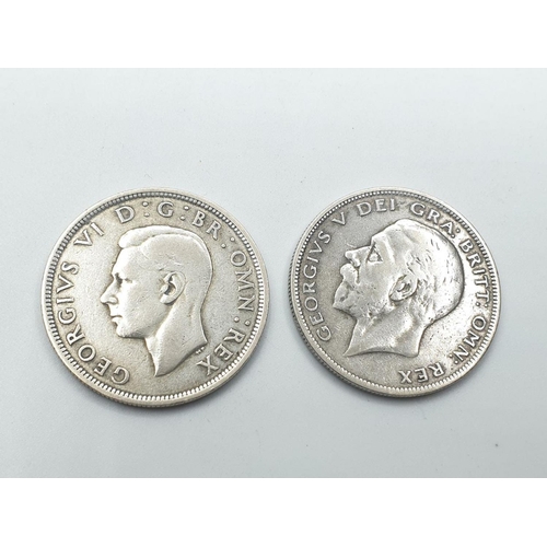 648 - 2 x vintage silver half crown coins. George V & George VI Both coins extra fine having no signs of w... 