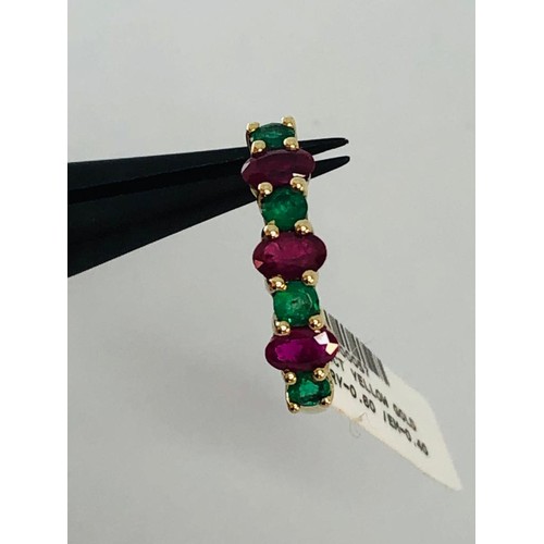 794 - PJL32 - 9k yellow gold ring with rubies 0.60cts abs emeralds 0.40ts; size N; 1.7g