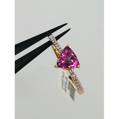 796 - PJL34- 9k gold ring with pink tourmaline 1ct and diamonds 0.08cts; size N; 1.6g