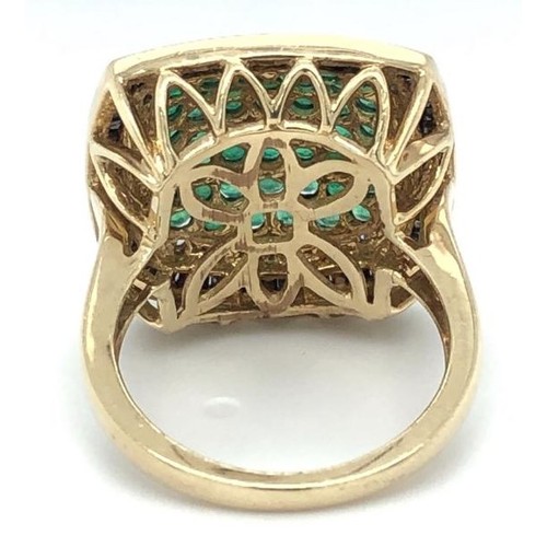 801 - 10K YELLOW GOLD EMERALD AND DIAMOND RING, WEIGHT 8.1G AND SIZE N (DCR01)