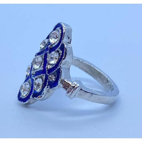 447 - Blue Kite Enamel Art Deco Style Dress Ring, Size K, Weight 4.79g