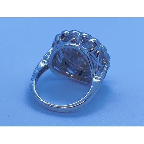 510 - Large Blue Daisy Art Deco Dress Ring, Size K, 5.98g