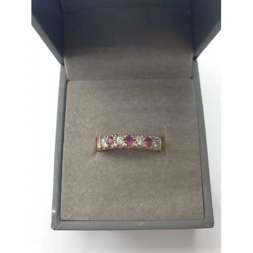 483 - 9ct Yellow Gold Dress Ring with white and Pink Stone 2.2g. Size N