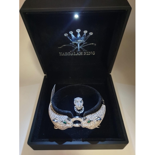 113 - A KABBALAH KING designer panther pave bracelet (RRP: $495) and matching ring (RRP: $99), unused,  in... 