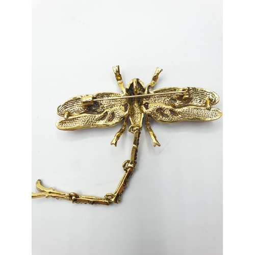 92 - Three large dragonfly brooches in a wooden box. Enamel applied by hand on various metals with imitat... 