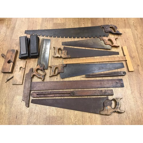 370 - Quantity of antique tools including planes and set squares