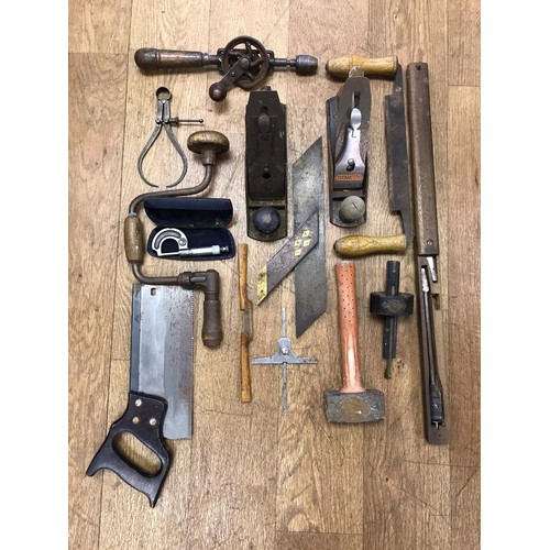 370 - Quantity of antique tools including planes and set squares