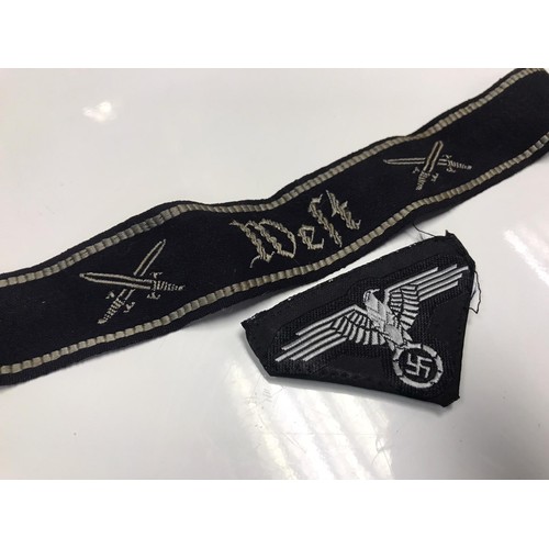 157 - German military hat ribbon and a patch