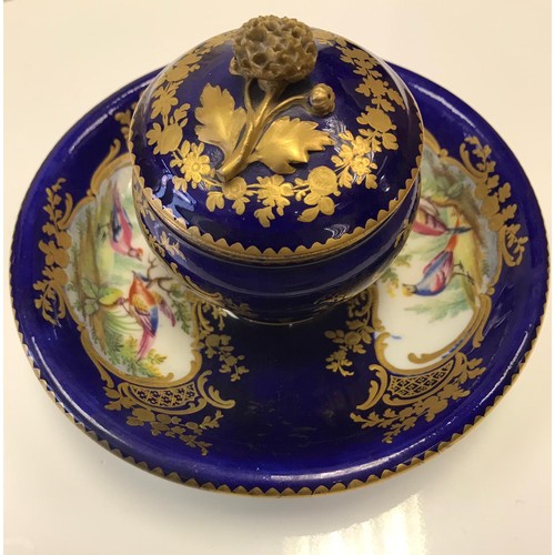 423 - Cobalt blue and gilt china, some Worcester style china and decanter labels