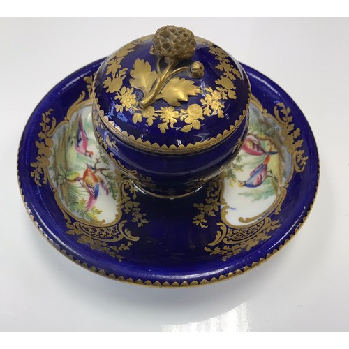 423 - Cobalt blue and gilt china, some Worcester style china and decanter labels