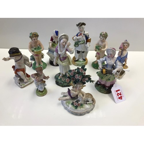 421 - Various European figurines including Samson and Sitzendorf. A/F