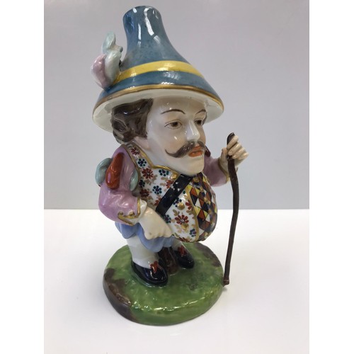 417 - A Derby style Falstaff figurine. Damage to walking cane.