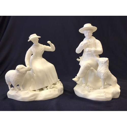 410 - Two bisque 'parian' type porcelain pastoral figurines