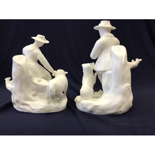 410 - Two bisque 'parian' type porcelain pastoral figurines